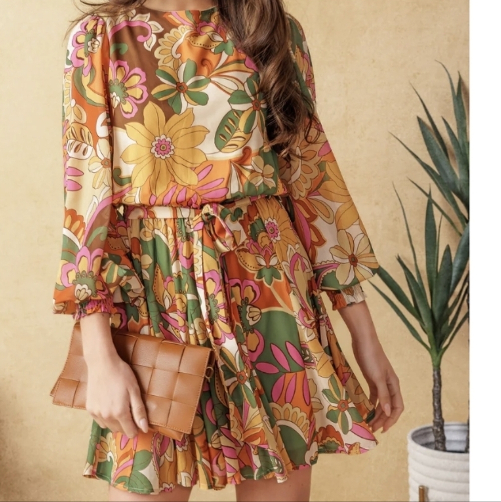 Flying Tomato Without Limits Boho Retro Paisley Print Mini Dress size Med 20" - Picture 2 of 2